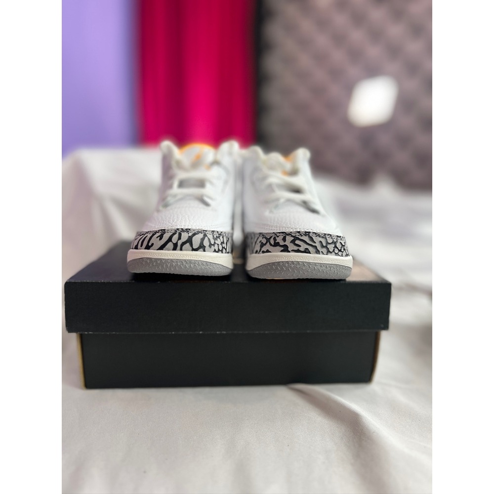 Toddler Air Jordan 3 Retro‎ White Cement Yellow Baby Shoes TD 6c - Picture 8 of 10